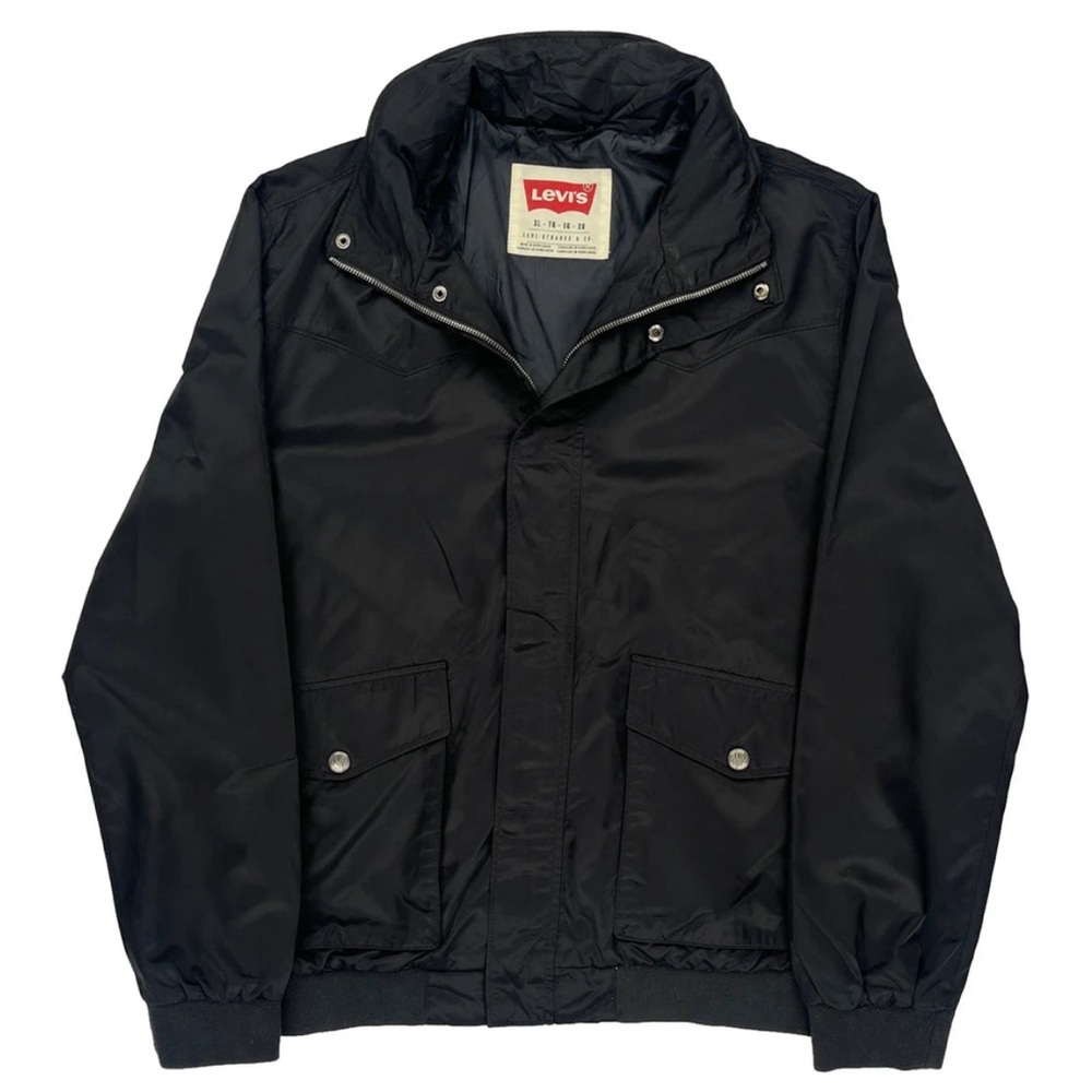 Black Levi's bomber jacket zipper & button closure with & zip off turtle neck